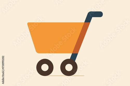 Diagonal minimalist trolley icon silhouette flat vector illustration stylized handle wheels shopping