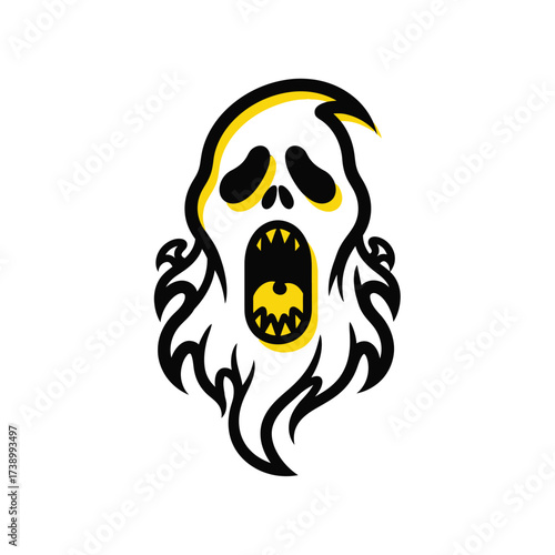 Screaming Ghost Spooky Halloween Illustration on White Background