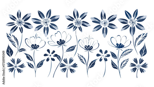 Elegant floral design with indigo blue accents, perfect for stationery, textiles, or adding a touch of nature inspired sophistication to your project