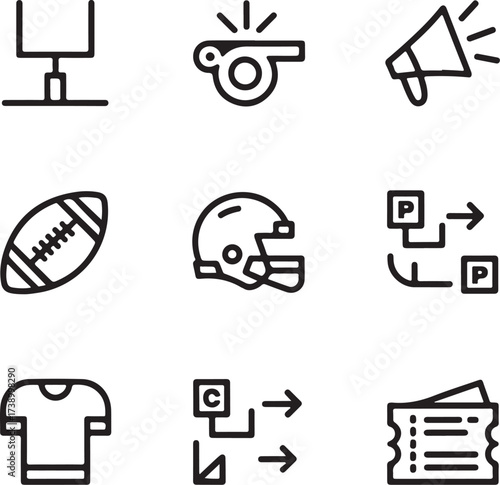 American football icons for strategy, game day, and fan gear