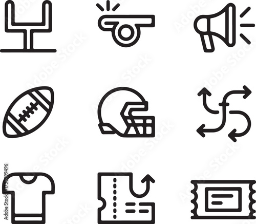American football icons for sports and game strategy