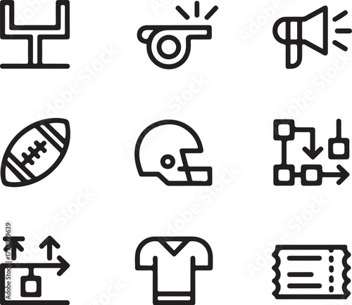 American football icons for sports strategy and game day