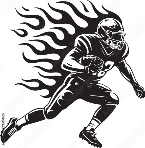 Dynamic football player ablaze with speed and power