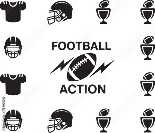 Dynamic football icons celebrate sport victory and action