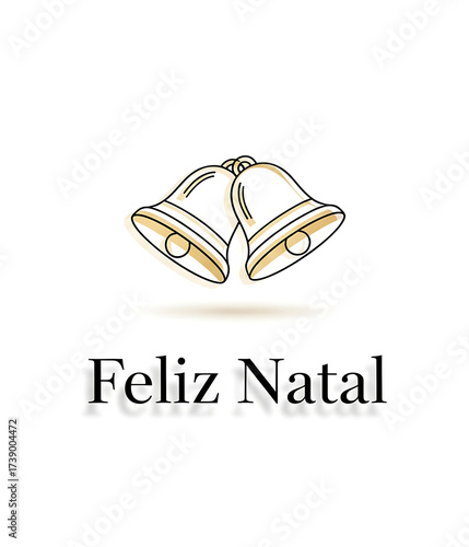 Minimalist Christmas poster with golden bells and Feliz Natal text