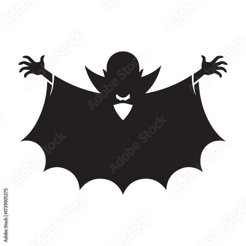Spooky dracula vampire silhouette with bat wings and pointed collar silhouette