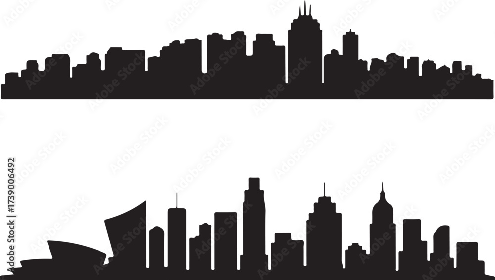 Naklejka premium Modern city skylines, urban silhouettes, downtown landscapes