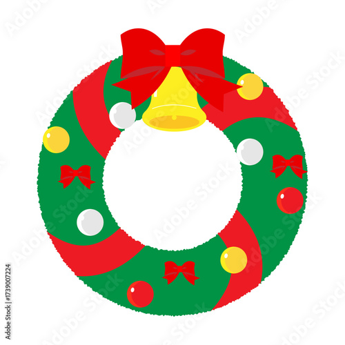 リボンとオーナメントをあしらったシンプルなクリスマスリースのイラスト素材