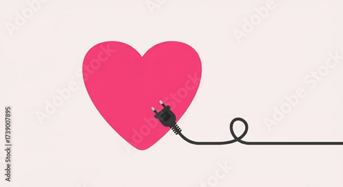 Vibrant pink heart connected to power plug symbolizing energy and vitality