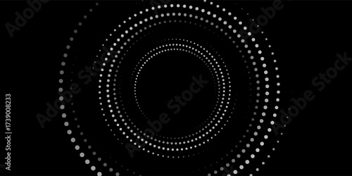 et of black thick halftone dotted speed lines. Speed lines in circle form. Geometric art. Design element for frame, logo, tattoo, web pages, prints, posters, template, abstract vector background.