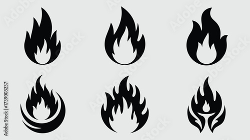 Collection of six stylized flame icons vector illustration scalable eps for general use silhouette White background