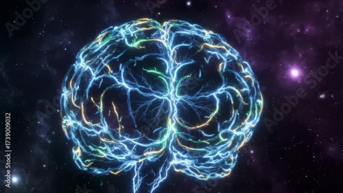 Digital Brain Activity with Glowing Neural Network and Electrical Impulses