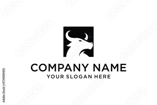 Minimalist Bull Head Logo Design in Black Square for Company Branding Identity