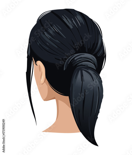 Sleek Dark Hair Low Bun Hairstyle Back View Elegant Formal Professional Look