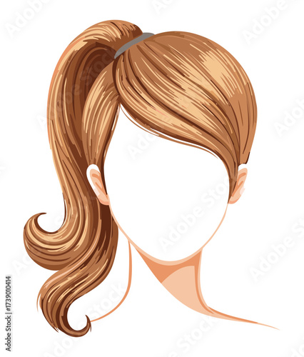 Auburn Ponytail with Side-Swept Bangs Hairstyle Casual Look Side Profile Graphic
