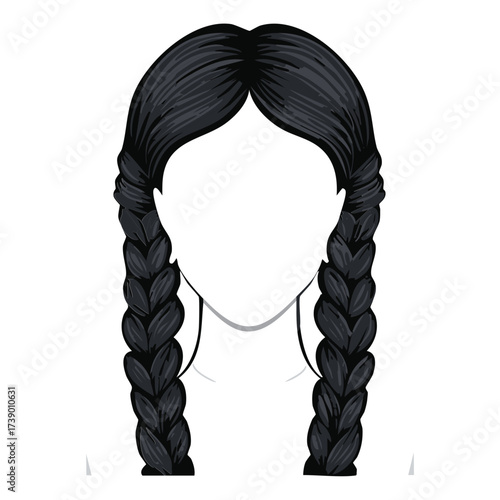 Black Hair Woman Two Short Classic Pigtails Braids Casual Hairstyle Minimalist