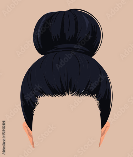 A minimalist and sleek low bun chignon with shiny jet black hair for a truly timeless and elegant appearance