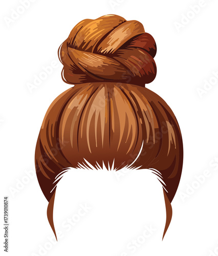  A gorgeous high bun updo hairstyle with voluminous dark brunette hair featuring a sophisticated and slightly textured appearance