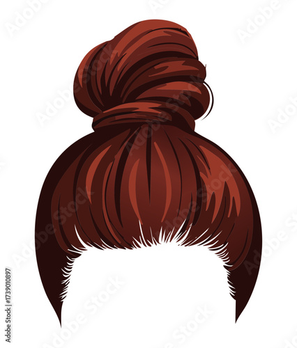 Stunning Back View of a Voluminous Low Bun Chignon Updo Hairstyle with Rich Reddish Brown Hair Tightly Gathered and Pinned