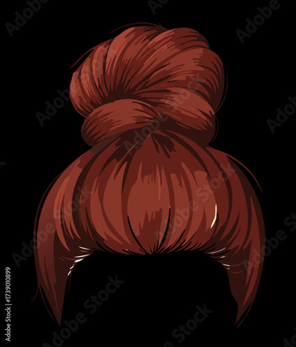 Exquisite Back View of a Full, Messy High Bun Updo Hairstyle on Rich Red Brown Hair Perfect for a Romantic or Festive Occasion