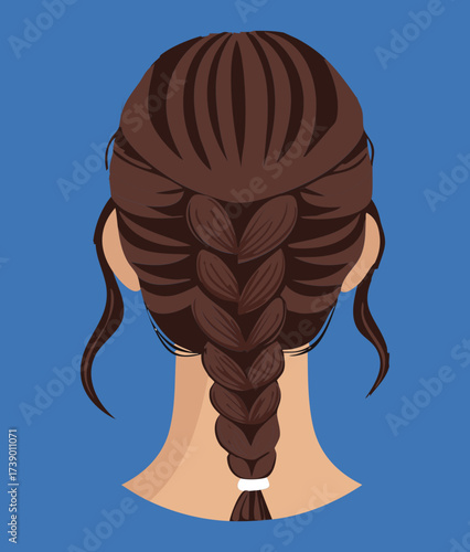 Rear view of a long dark brown hair styled into a tight braided ponytail bun combination for a secure look	