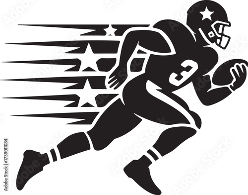 Dynamic football player running with speed and stars
