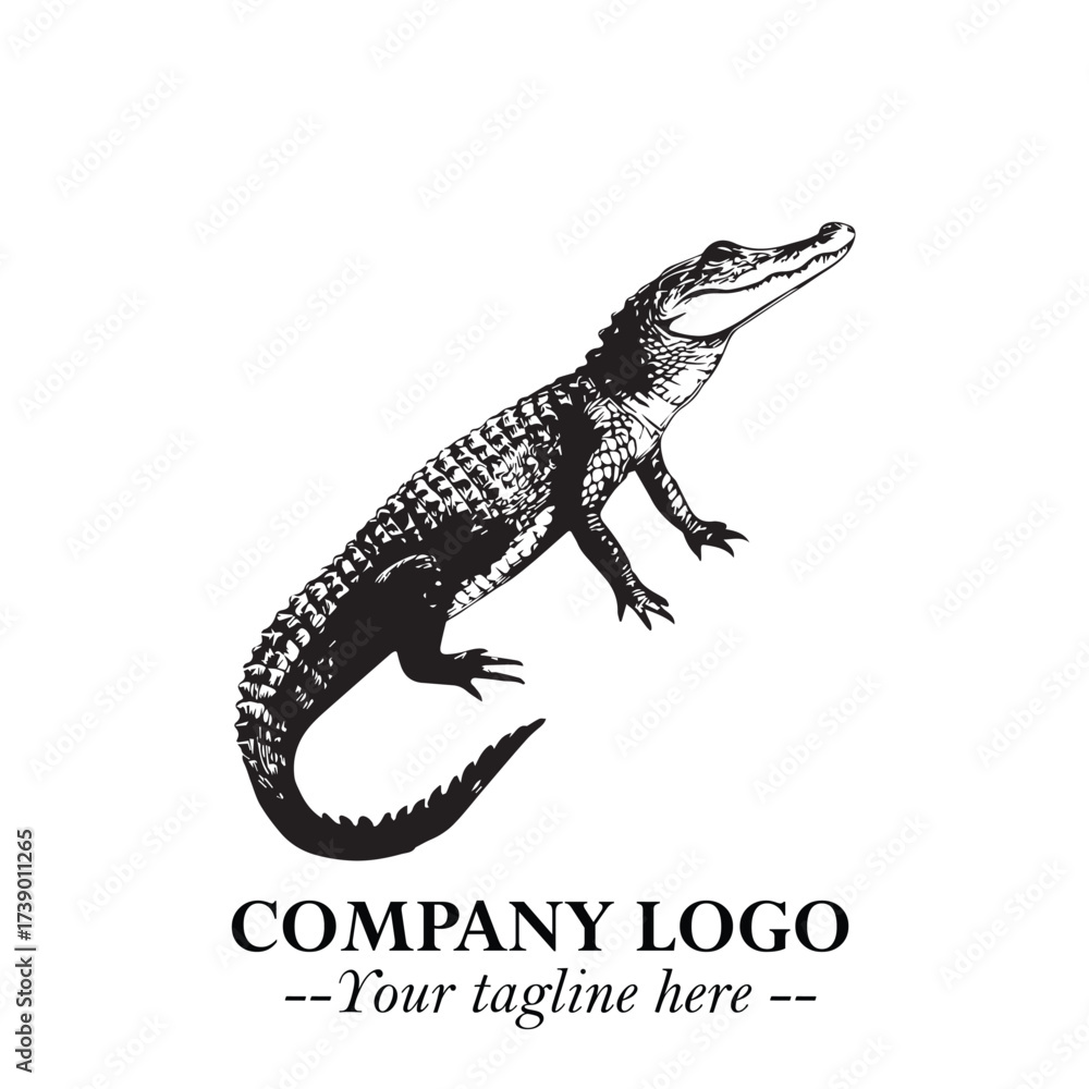 Fototapeta premium Black and White Crocodile Logo in Minimalist Modern Vector Design for Branding and Creative Identity