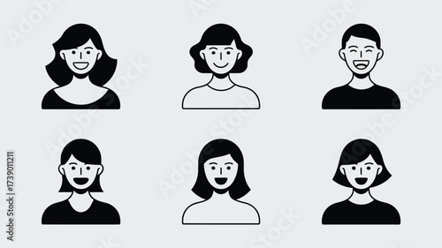 Doodle style set of six diverse online dating profile avatars vector illustration scalable eps silhouette White background