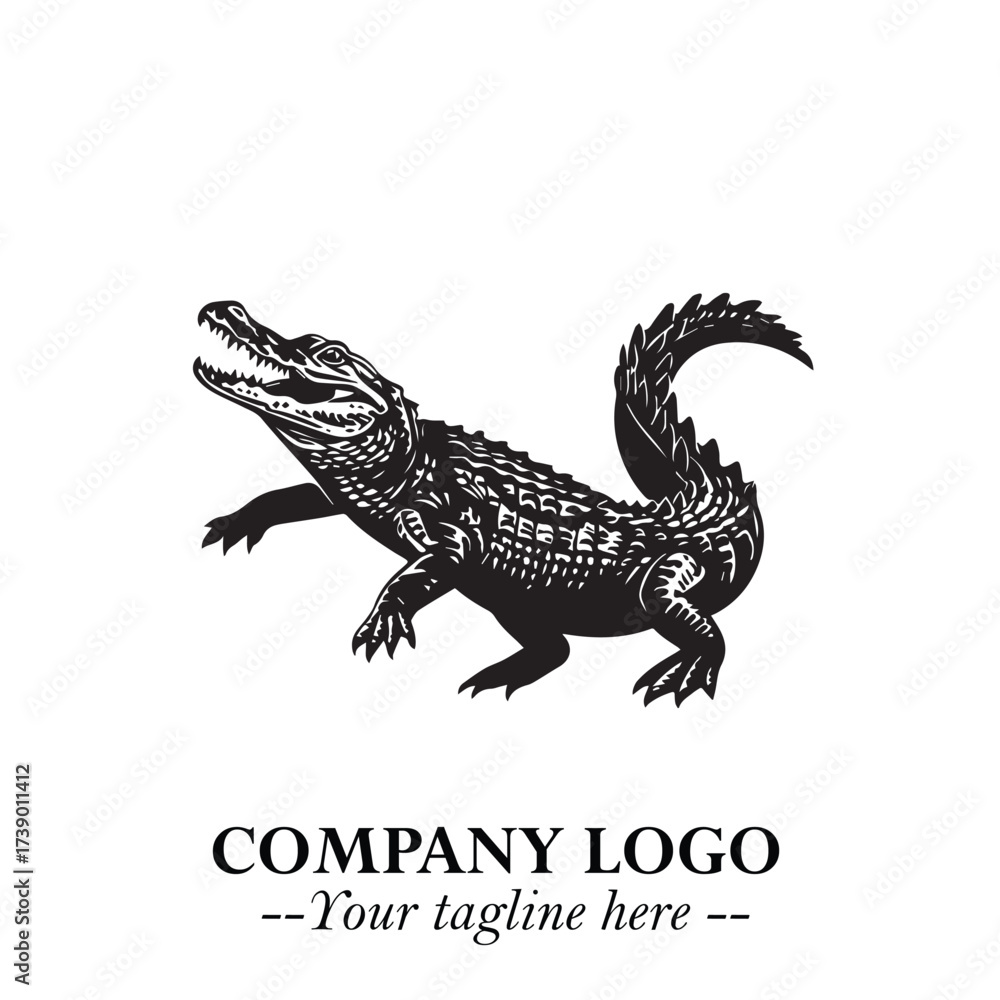 Naklejka premium Black and White Crocodile Logo in Minimalist Modern Vector Design for Branding and Creative Identity