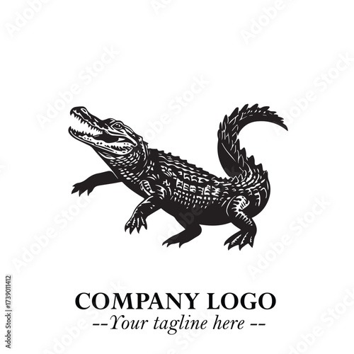 Black and White Crocodile Logo in Minimalist Modern Vector Design for Branding and Creative Identity