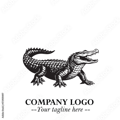 Black and White Crocodile Logo in Minimalist Modern Vector Design for Branding and Creative Identity