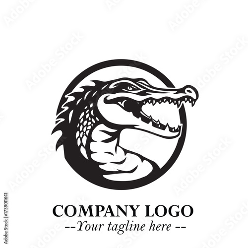 Black and White Crocodile Logo in Minimalist Modern Vector Design for Branding and Creative Identity