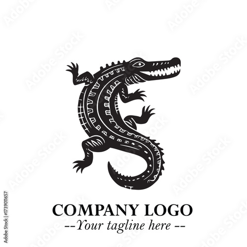 Black and White Crocodile Logo in Minimalist Modern Vector Design for Branding and Creative Identity