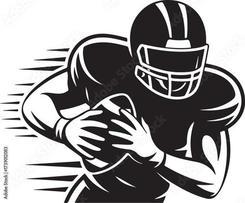 Dynamic football player sprinting with ball, black white