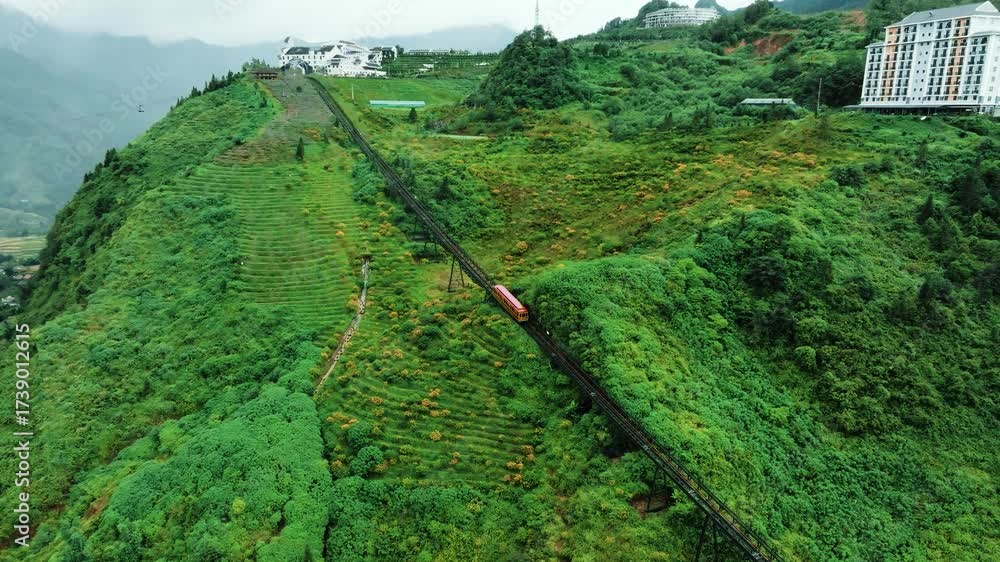 Red Funicular Train Video „Drone 4K View Of Muong Hoa Funicular Train Through Sapa Valley ...