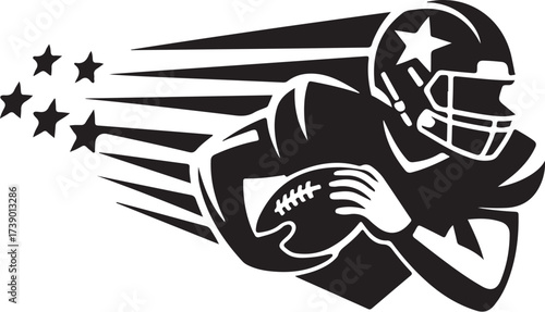 Dynamic football player running with stars and speed lines