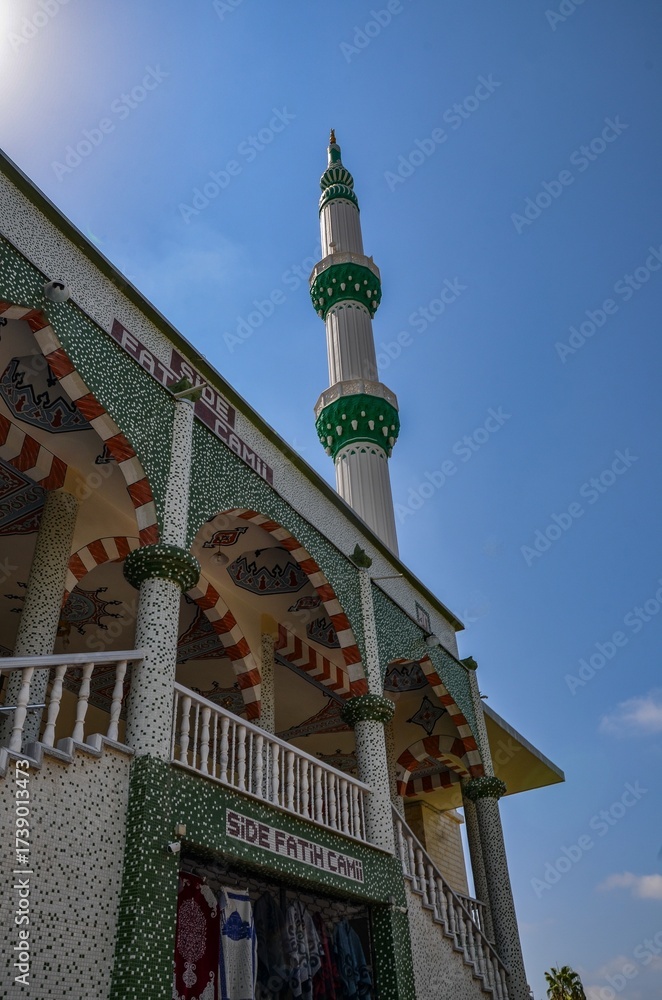 Naklejka premium Türkiye, Side, August 23, 2025 Fatih Camii Mosque in Side