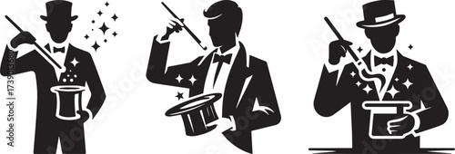 Magician Performing Magic Tricks with Top Hat and Wand.