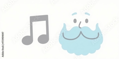 A whimsical illustration featuring musical notes and a happy bearded face, perfect for children's books, greeting cards, or playful website designs.