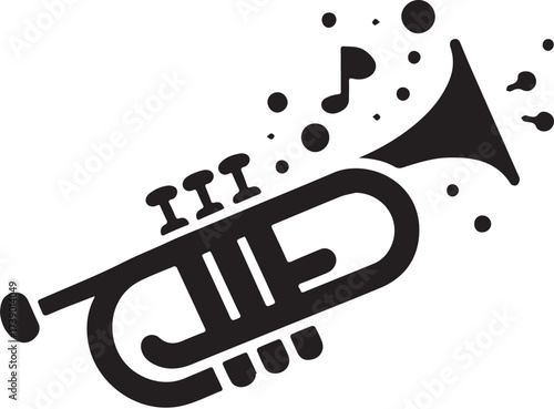 Trumpet Musical Instrument Black and White Illustration.