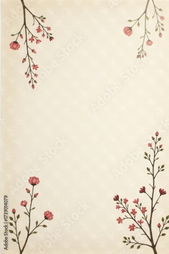 Elegant Floral Frame for Your Creative Projects and Designs with Delicate Pink Blossoms on a Soft Beige Background
