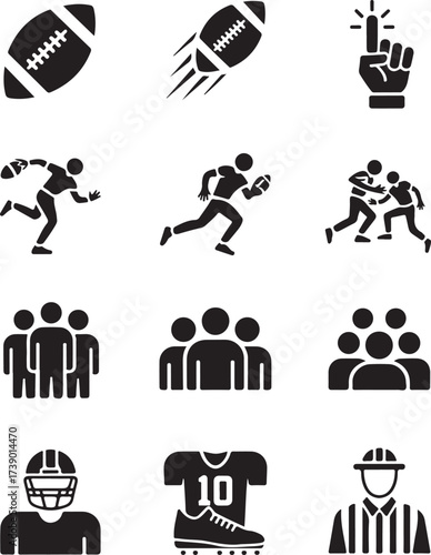 American football icons game action team sport elements