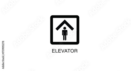 Elevator graphic icon with upward arrow and human figure  