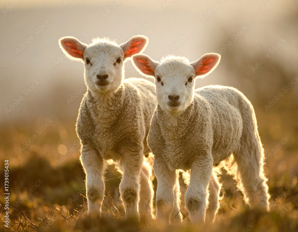 Obraz premium Two lambs in golden light