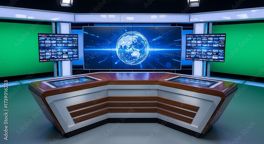 Obraz premium Modern News Studio Set with Advanced Technology.