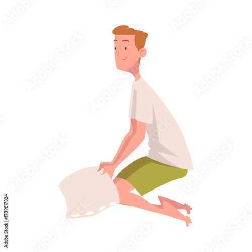 Pajama Party with Man Character Pillow Fight Vector Illustration