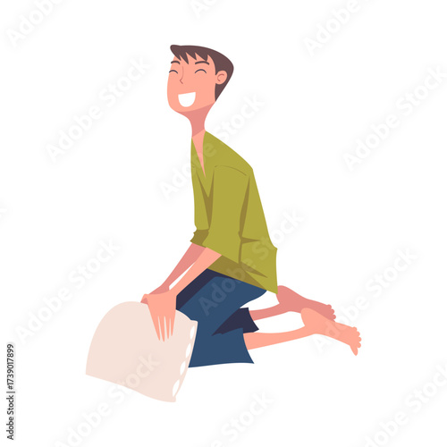 Pajama Party with Man Character Pillow Fight Vector Illustration