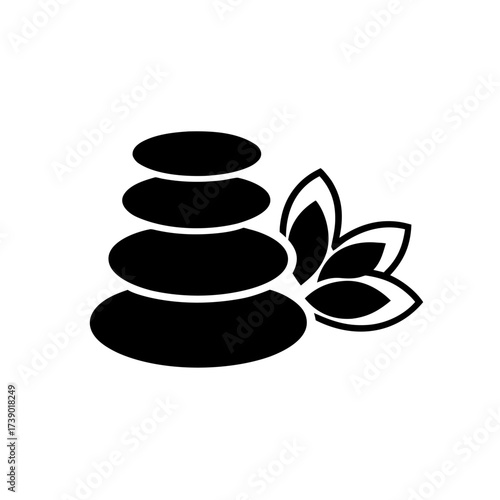Minimalist stack of smooth stones, representing hot stone massage therapy.