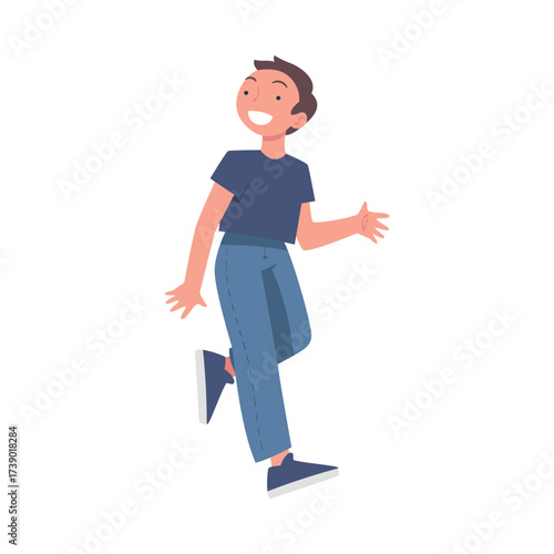 Friendly Little Boy Walking and Smiling Vector Illustration