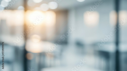 Wallpaper Mural Blurred office interior with glass walls and bright background light, emphasizing a professional workspace with open design and contemporary atmosphere. Torontodigital.ca